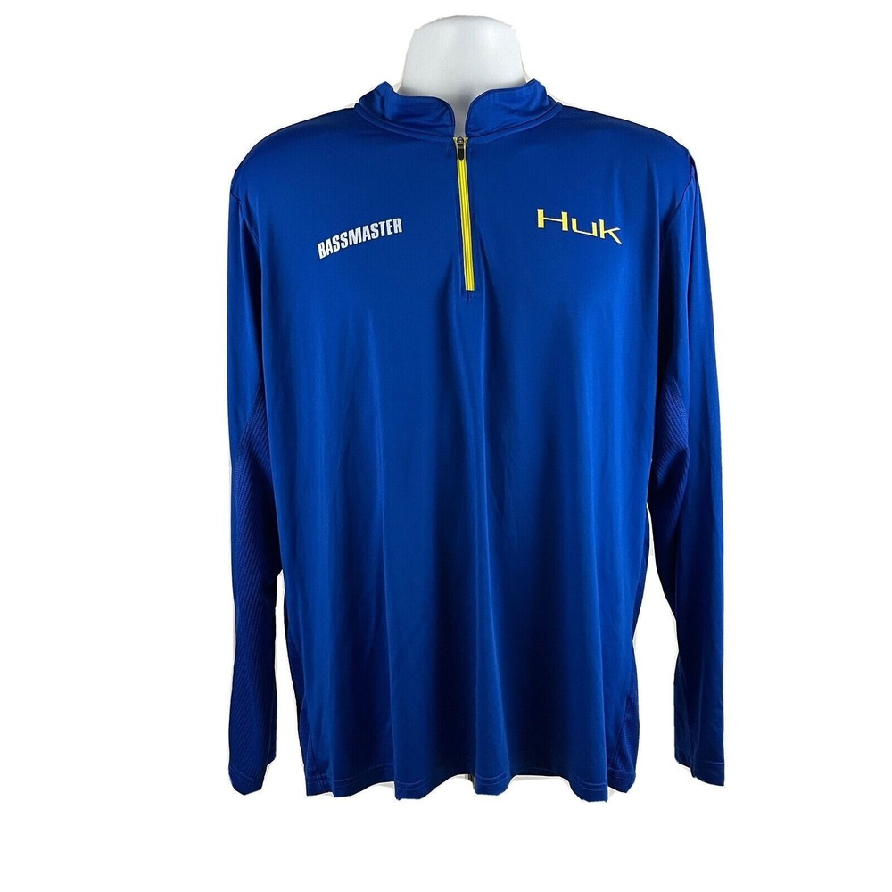 HUK Performance Fishing 1/4 Zip Shirt Men's Large Bassmaster Logo L/S Breathable